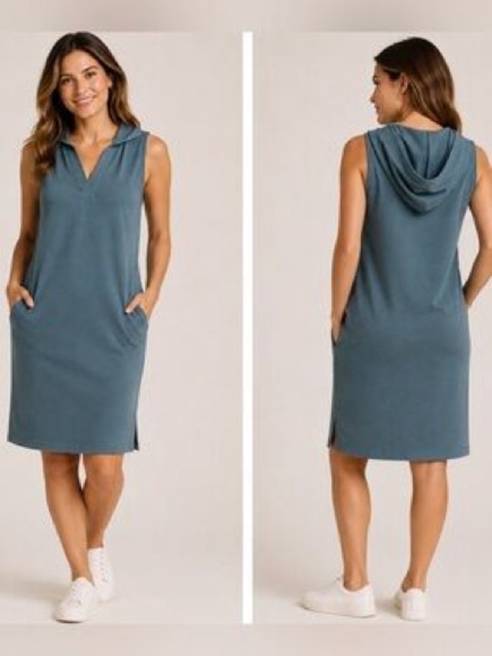 Pact Organic Cotton Airplane Hooded Tank Midi Dress Slate Blue XL